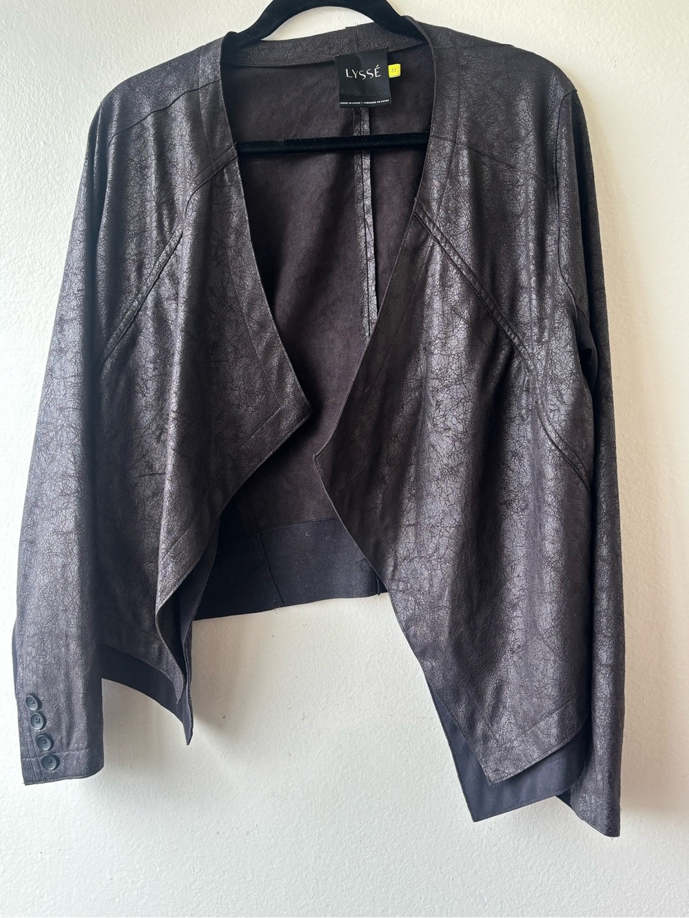 Lysse Dark Brown Faux Leather Open Drape Jacket
